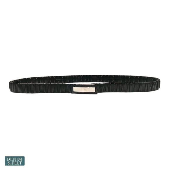 Gucci Black Leather Ruched Stretch Belt w/ Silver Logo Plate Buckle Womens Italy main image 11